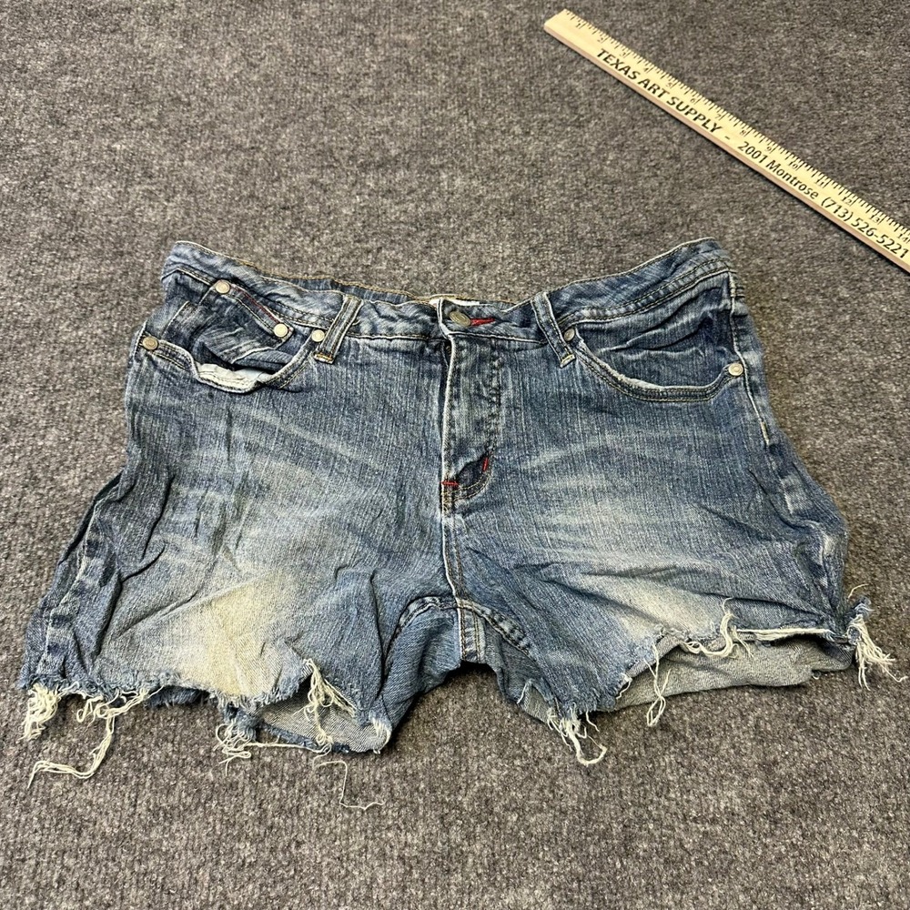 Hydraulic Denim Shorts Womens Size 13 Blue Distressed Raw Hem Stretch Casual